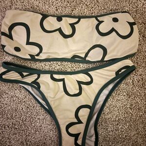 SHEIN Cream and Green Floral Bikini